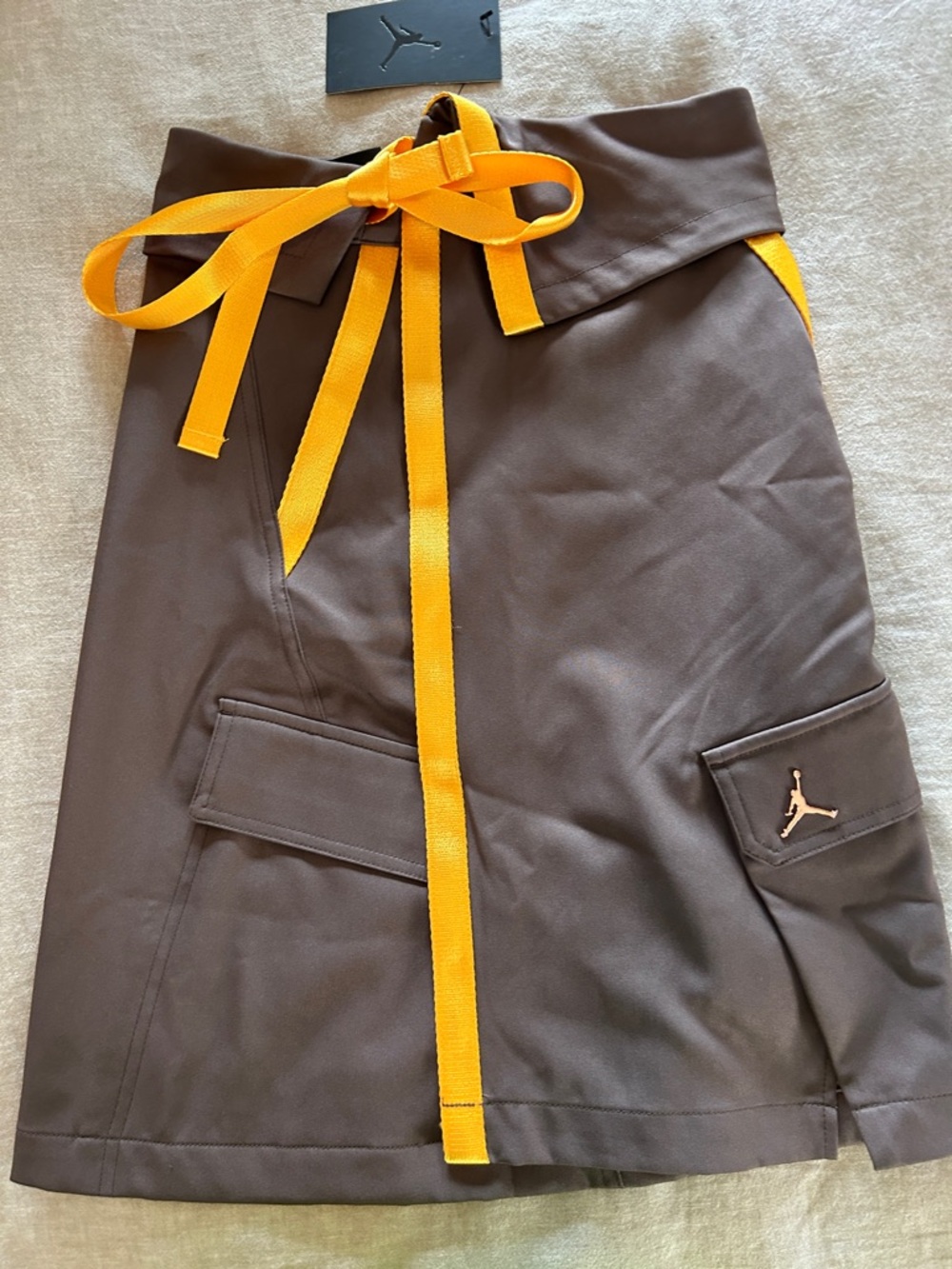 Jordan Brown Mini Skirt with Yellow Tie Belt adjustable waist